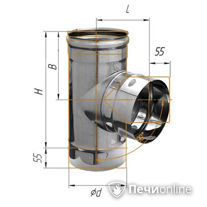 Дымоход Феррум Тройник  нержавеющий 08 90гр. d-115 в Хабаровске